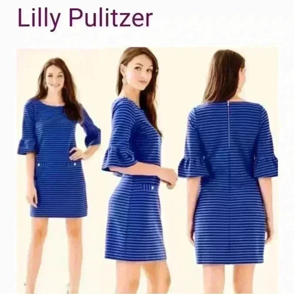 Lilly Pulitzer Alden Dress in Blue Grotto Ottoman Stripe Sz XXS